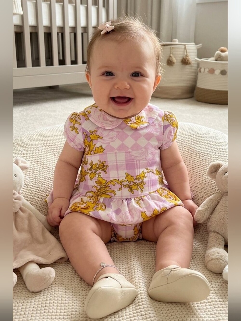 VERSACE Baby Pink Barocco Argyle Romper Dress Onsie 3/6months girl